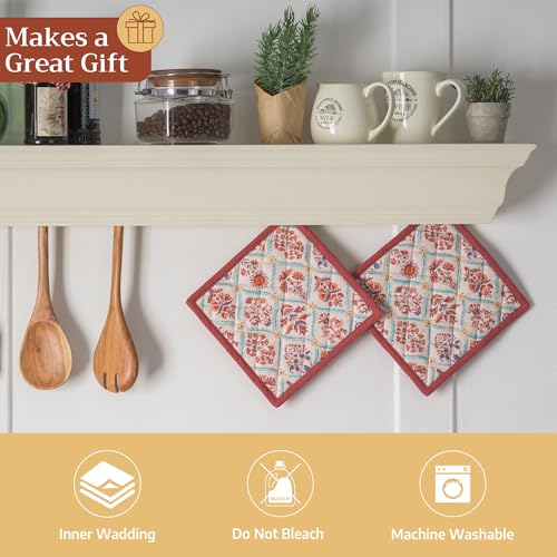 Pot Holders 100% Cotton Potholders (025 - Romane / 8" x 8" (Pot Holder Pack of 2))