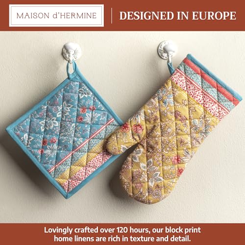 100% Cotton Oven Mitt & Pot Holder Set (001 - Marquise / 7.5" x 13" & 8" x 8" (Oven Mitt & Pot Holder))
