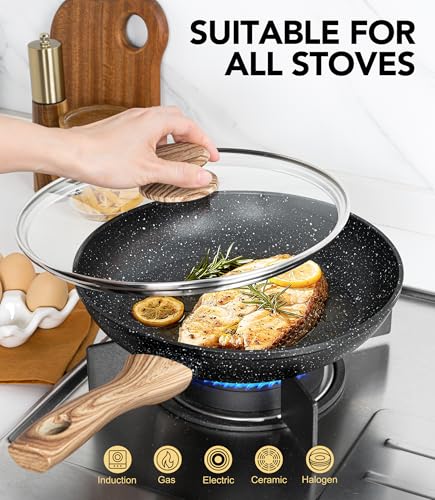 8 Inch Nonstick Frying Pan with Lid (Black Granite / 8 Inch)
