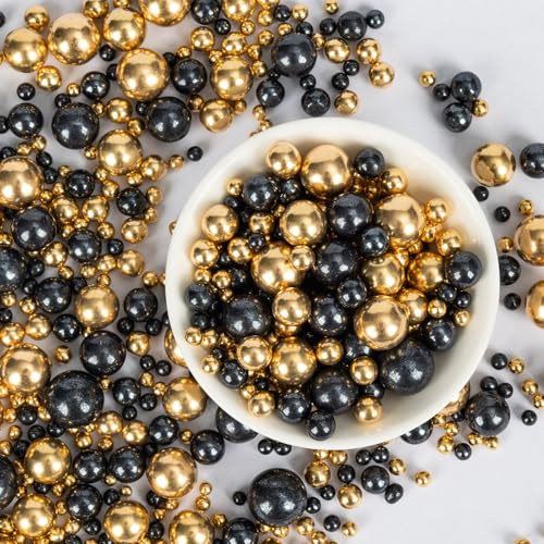 Edible Pearl Sprinkles for Cake Decorating (Gold Black Pearl)