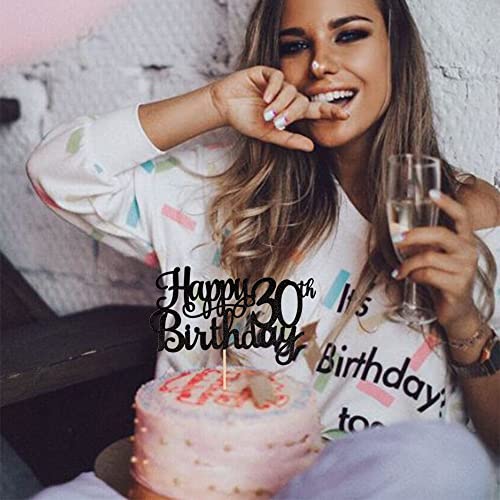 1 PCS Happy 30th Birthday Cake Topper Glitter Cheers to 30 Years Birthday Cake Pick 30 Fabulous Cake Decoration for Happy 30th Birthday Anniversary Party Decorations Supplies Black (Black / 30th)