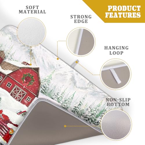 Winter Red Truck Dish Drying Mat Christmas Tree Dishes Pad 18x24 Inch Dish Drainer Rack Mats Absorbent Fast Dry Kitchen Holiday Accessories (Christmas Red Truck / 18" x 24")