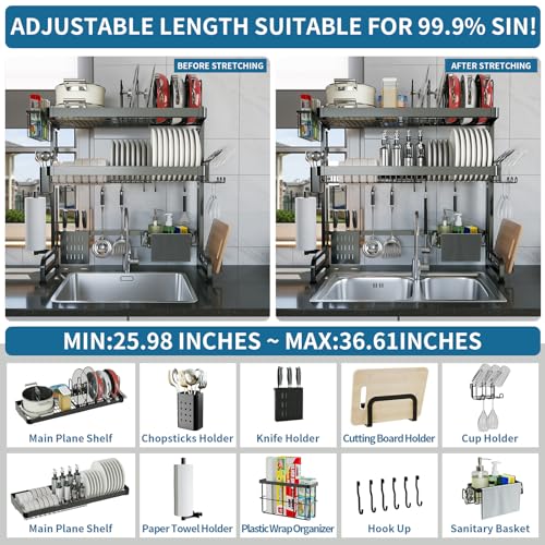 Over The Sink Dish Drying Rack (Black / 3 Tier Style A)