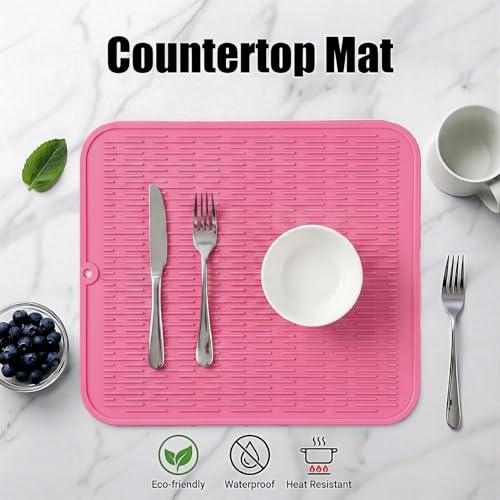 Silicone Dish Drying Mat for Multiple Usage (Rose / 18"L x 16"W)