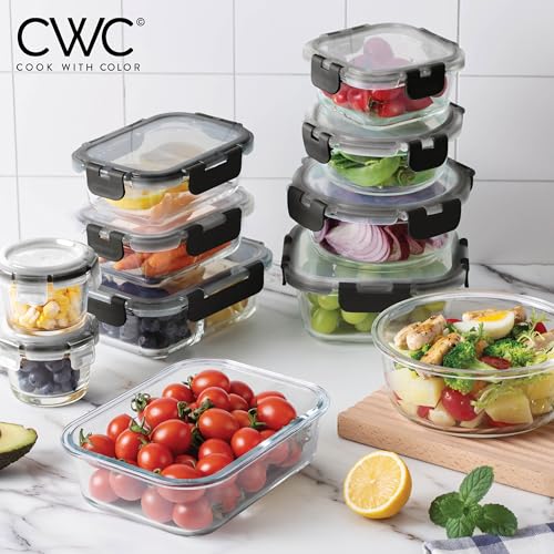 Premium 32 Pc. Borosilicate Glass Food Container Set with Dividers (Ombre Black)