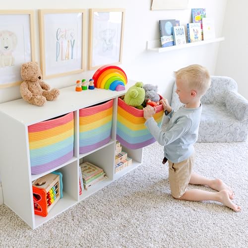Storage Cubes 11 Inch Cotton Rope Woven Baskets for Organizing (Rainbow)