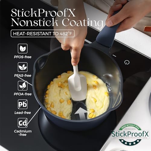 Ceramic Nonstick Saucepan with Lid (1.3 Quarts / Blueberry Mist)