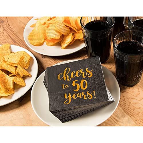 50 Pack Cheers to 50 Years Printed Cocktail Napkins for 50th Birthday and Anniversary (50 Pack)