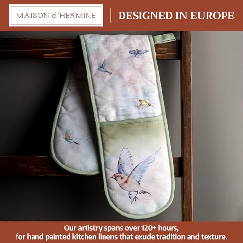 Double Oven Mitts 100% Cotton Double Oven Glove (070 - Flying Birds / 7" x 35" (Double Oven Mitt))