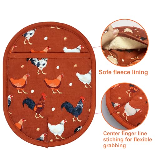 Pot Holders with Transparent Clear Silicone Shell and Nice Rooster Flower (Potholders / Rooster Flower)