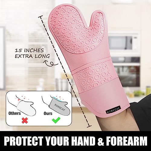 Silicone Oven Mitts and Pot Holders Sets (Pink)