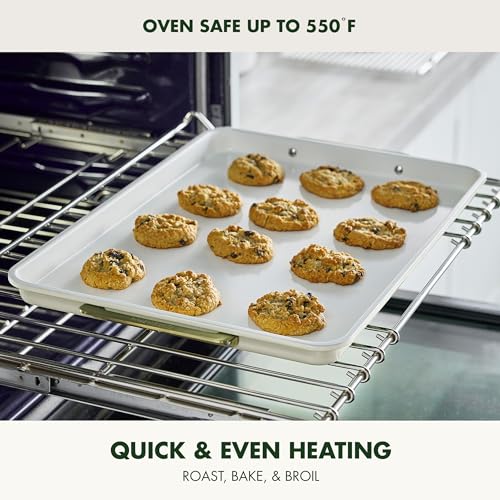 Bakeware Set 7 Piece Nonstick Ceramic Gold Handle Baking Sheets (7 Piece Bakeware Set / Cream)