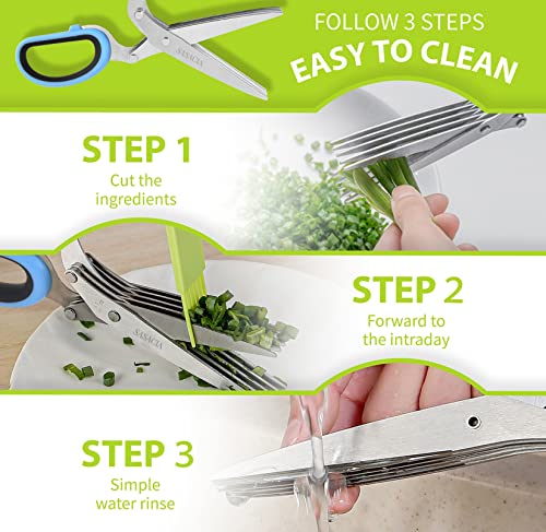 Herb Scissors with 5 Blades & Cleaning Kit (Blue and Black)