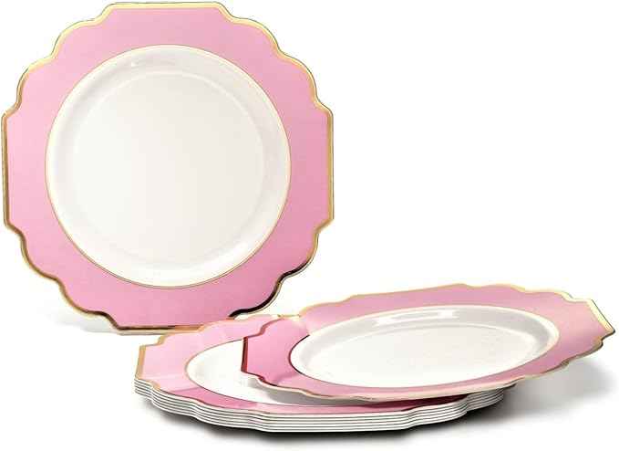 " OCCASIONS " 320 Piece set (40 Guests)-Heavyweight Wedding Party Disposable Plastic Plate Set - 40 x 10.5'' + 40 x 8'' + Silverware + Cups + Napkins (Imperial in Rose Pink & Gold)