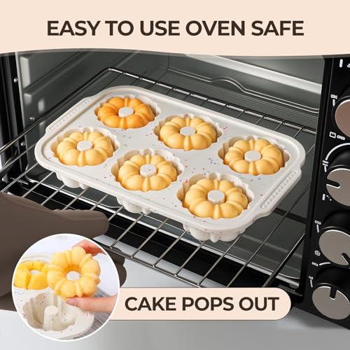 3 Inch Mini Fluted Tube Cake Pans for Baking with Metal Reinforced Frame (Mini Creamy: 1 pc)