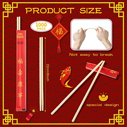 1000 Pairs Disposable Bamboo Chopsticks Sleeved Separated (Joyous)