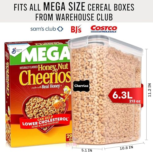 2 Pack (6.3L / 213OZ) EXTRA Large Airtight Food Storage Cereal Containers for Bulk Food Storage BPA-Free Plastic Container, Pantry Organization and Canister for Rice, Pasta, Sugar & Flour (Gray)