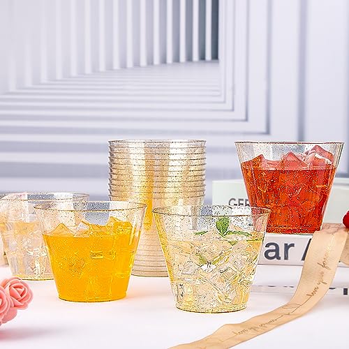 200 Pcs Gold Plastic Cups (Gold Glitter)