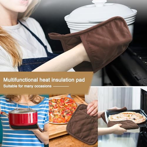 2Pcs Cotton and Neoprene Oven Pads Pot Holders with Pocket 8"x8.5" Dual (Brown)