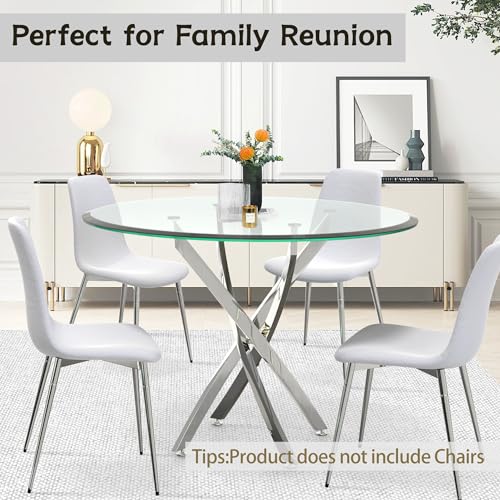 36" Round Glass Dining Table Set for 4 (Silver Round Table/Black Velvet Chairs / 5 Pieces)