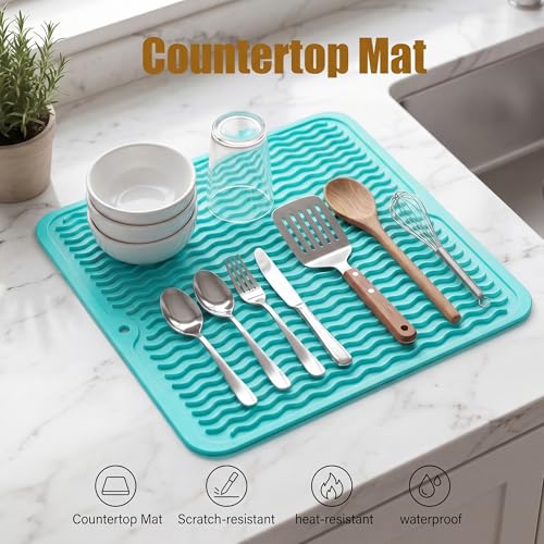 Silicone Dish Drying Mat for Multiple Usage (Mint / 12"L x 12"W)