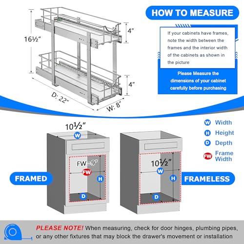 2 Tier Kitchen Cabinet Pullout Shelf and Drawer Organizer (W8 (8"W x 22"D) / 2 Tiers)