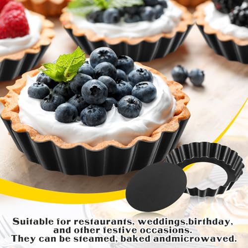 16 Pcs Mini Tart Pans for Baking (4 Inch and 4.33 x 2.36 x 0.79 Inch / Black Round/Rectangle)
