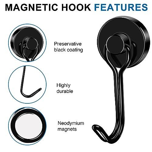Magnetic Hooks Magnet Hook for Cruise Cabins Fridge 40LBS 6Pack (Black / 0.79in)
