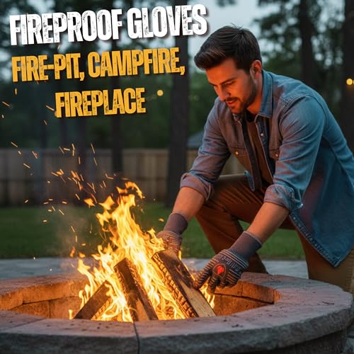 Grill Gloves Heat Proof for Men Grilling BBQ Heat Resistant Gloves (Gray / Short Cuff - Medium Palm)