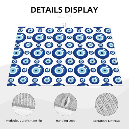 Blue Evil Eyes Microfiber Dish Drying Mat for Kitchen Counter 18"x24" Funny Dishes Pad Dish Drainer Rack Mats Absorbent Washable Reusable (Blue / 18 x 24 inch)