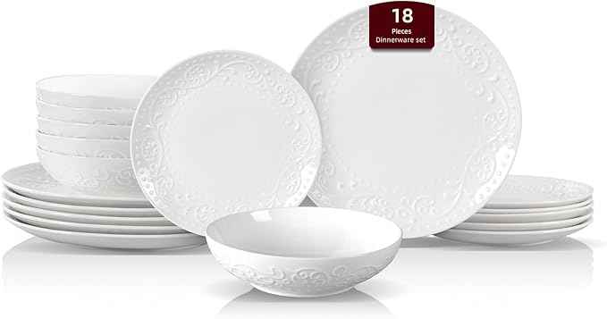 HomeVss, New Bone China Embossed Italy Countryside 18pc Dinnerware Set