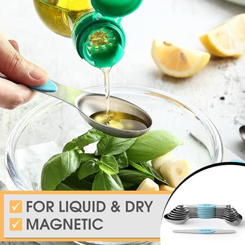 Stainless Steel Magnetic Measuring Spoons Set of 8 (Blue (Aqua Sky) / 1-Pack)
