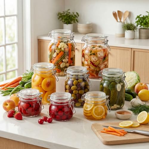 32 oz Round Glass Jars with Airtight Lids (32 floz Set-4Pack)