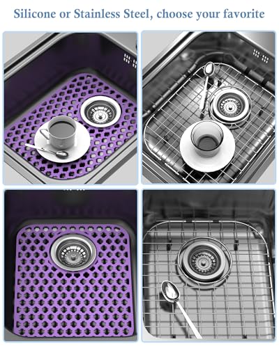 2 Pack Silicone Sink Protector Mat for Kitchen Sink Rear Drian Purple (2 Count)