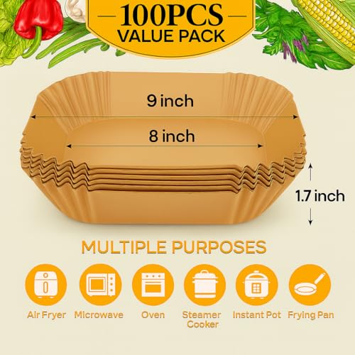 Disposable Square Air Fryer Liners for 5 to 8Qt Airfryer (100 Count)