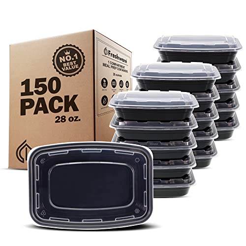 Meal Prep Containers [150 Pack] 1 Compartment Food Storage Containers with Lids (Black / 28OZ-150PK)