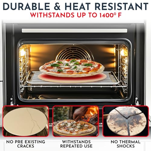 15" Round Pizza Stone for Oven Set 3PCs with Pizza Peel for Oven and Cutter
