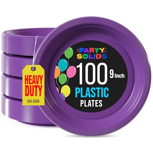 Exquisite Party Solids Sturdy Purple Plastic Plates 9" Party Plates 100 Pcs (9 inch / Purple)