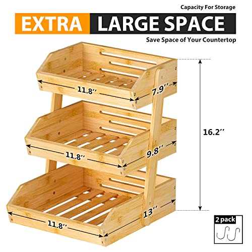 Bamboo Fruit Basket for Kitchen (3-Tier Nature)