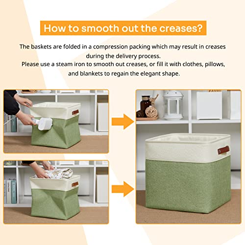 Storage Baskets for Organizing (White&Green / L-13"x 13"x 13")