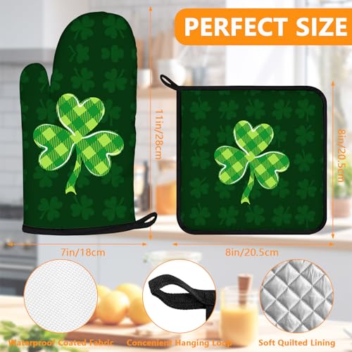 Green Clover Oven Mitts and Pot Holders Sets 4Pcs (Green Clover)