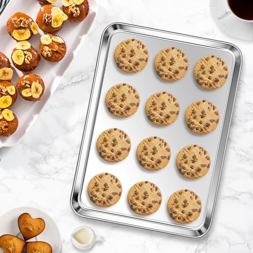 4 Pack 9 x 13 Inches Stainless Steel Quarter Sheet Baking Pan Set (12.4x9.7x1)