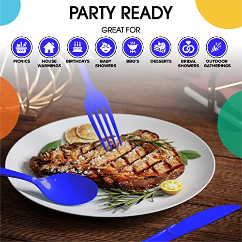 Party Solids 200 Pcs Plastic Silverware (Dark Blue / Spoons)