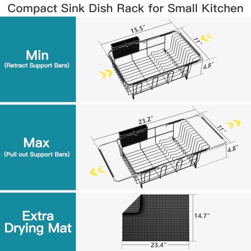 Black Dish Drying Rack in Sink with Mat (Black / For 12"-30"w Sink, with Mat)