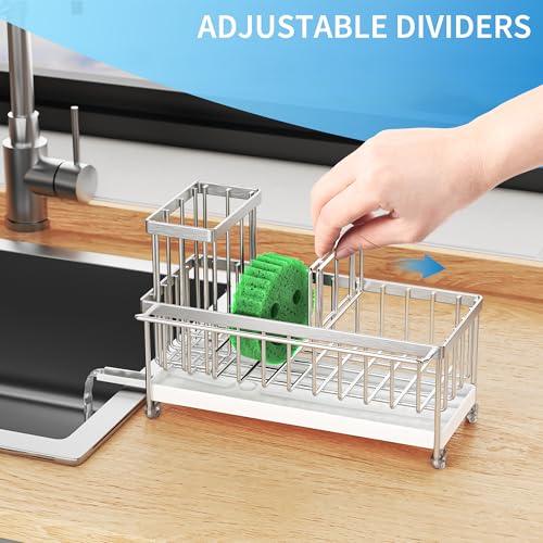Sponge Holder for Kitchen Sink (Silver With Towel Rack - 9.25″)