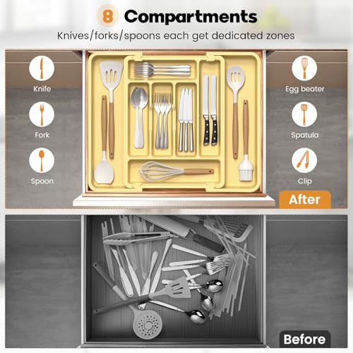 Large Silverware Organizer for Kitchen Drawer & Utensils (Desert Sand)