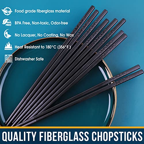 Chopsticks fiberglass Reusable chop sticks 5 Pairs (Black)