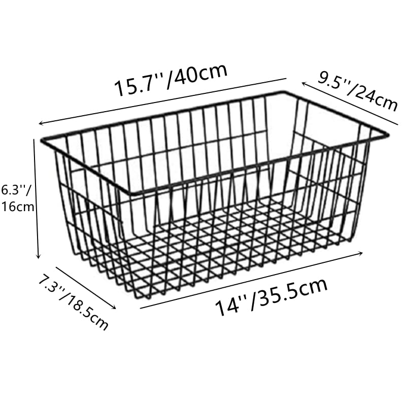 Farmhouse Large Wire Organizer Storage Bins Freezer Food Storage Basket for Kitchen Cabinets (Black-2pack / 15.7"L x 9.5"W x 6.3"H)