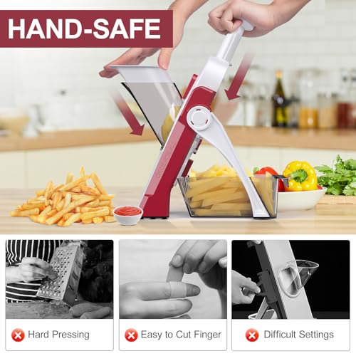 Safe Mandoline Slicer for Kitchen (Rose Red)