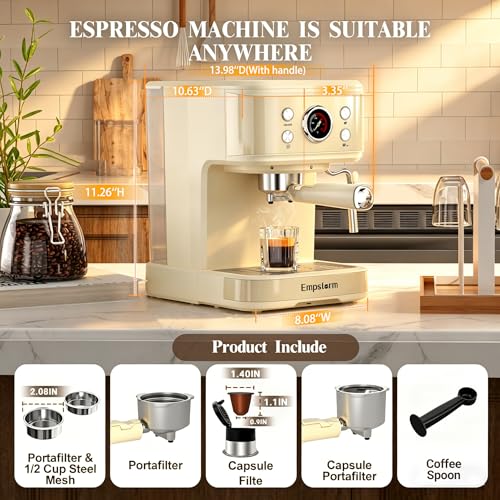 04E 20 Bar Espresso Machine with Milk Frother Steam 1100W White (Minimalist)